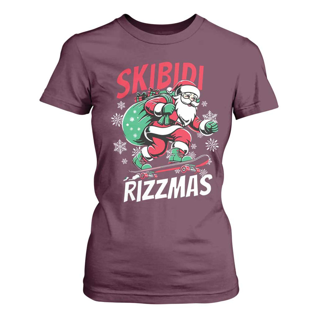 Funny Santa Rizz Christmas T Shirt For Women Retro Skibidi Rizzmas Claus Skating Board Xmas TS02 Maroon Print Your Wear