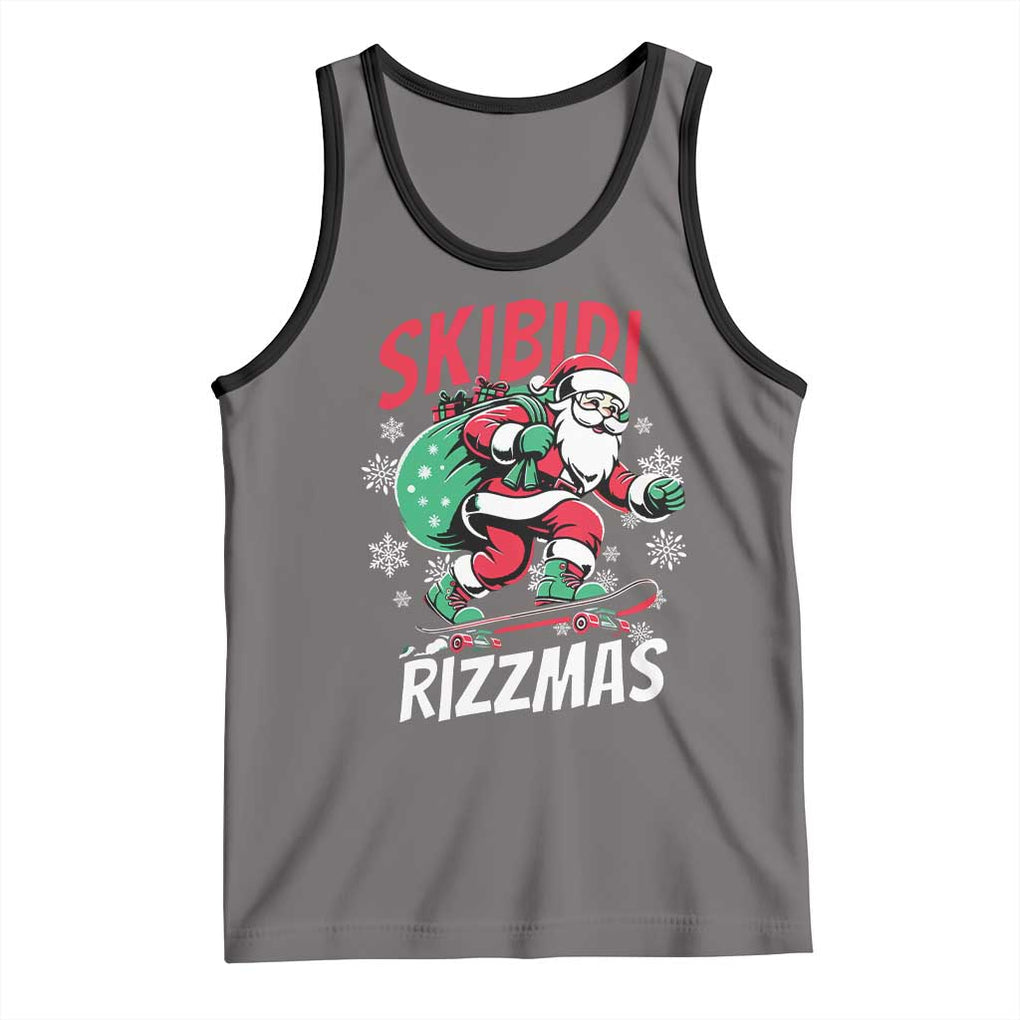 Funny Santa Rizz Christmas Tank Top Retro Skibidi Rizzmas Claus Skating Board Xmas TS02 Deep Heather Black Print Your Wear