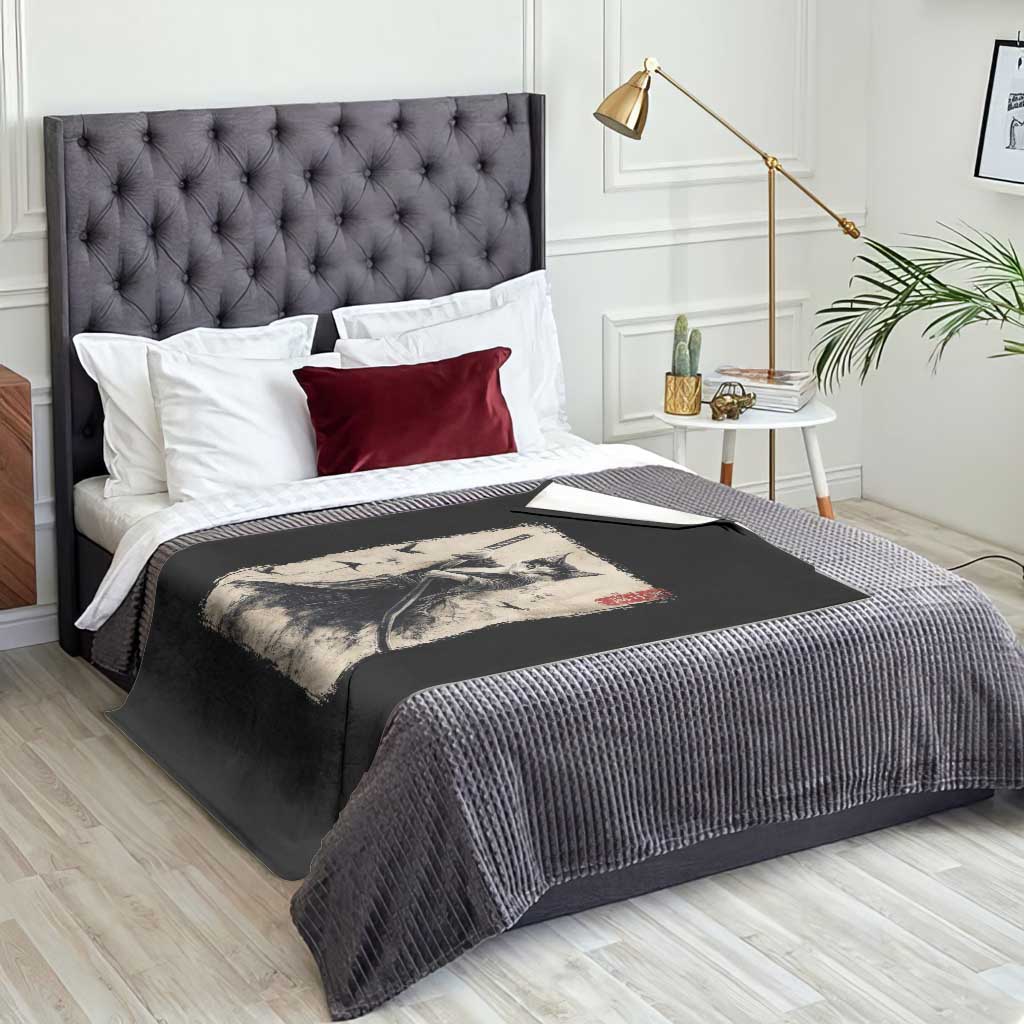 Samurai Cat Graphic Throw Blanket Warrior Vintage Japanese Art Anime TS02 Print Your Wear