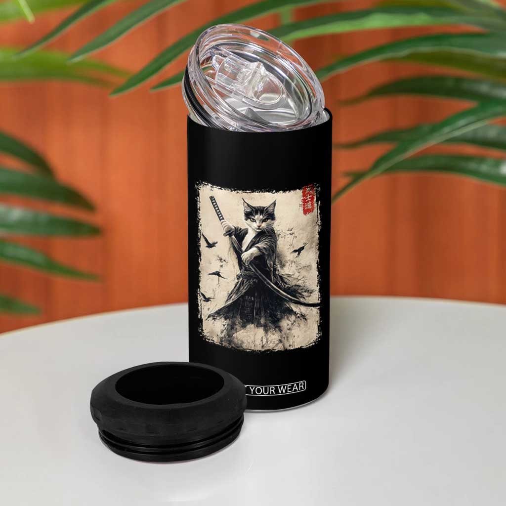 Samurai Cat Graphic 4 in 1 Can Cooler Tumbler Warrior Vintage Japanese Art Anime TS02 Print Your Wear