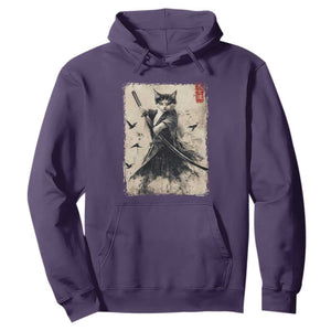 Samurai Cat Graphic Hoodie Warrior Vintage Japanese Art Anime TS02 Purple Print Your Wear