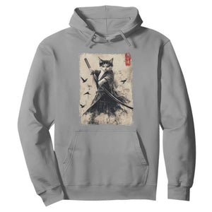 Samurai Cat Graphic Hoodie Warrior Vintage Japanese Art Anime TS02 Sport Gray Print Your Wear