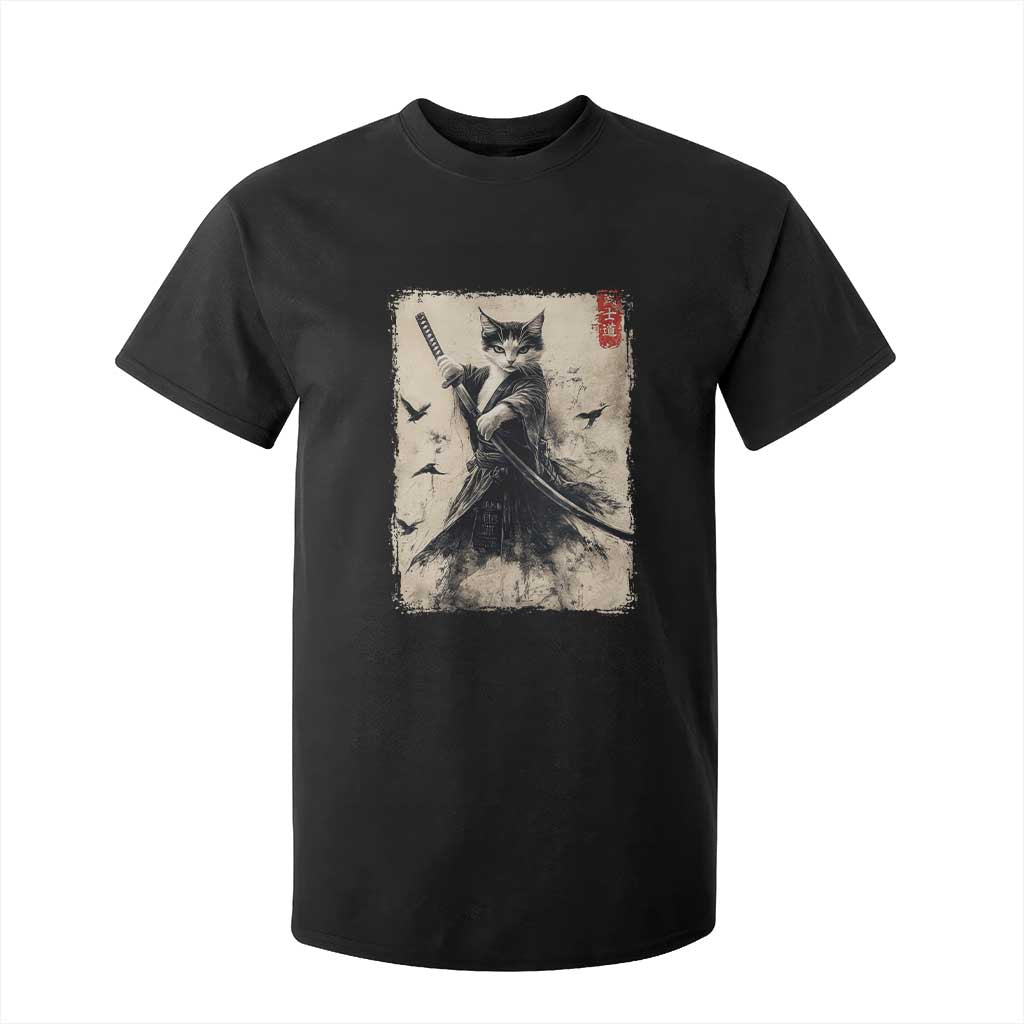 Samurai Cat Graphic T Shirt For Kid Warrior Vintage Japanese Art Anime TS02 Black Print Your Wear