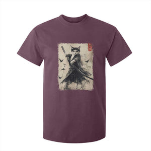 Samurai Cat Graphic T Shirt For Kid Warrior Vintage Japanese Art Anime TS02 Maroon Print Your Wear