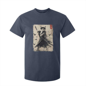 Samurai Cat Graphic T Shirt For Kid Warrior Vintage Japanese Art Anime TS02 Navy Print Your Wear