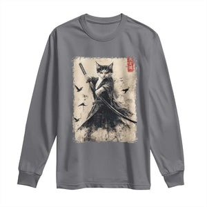 Samurai Cat Graphic Long Sleeve Shirt Warrior Vintage Japanese Art Anime TS02 Charcoal Print Your Wear