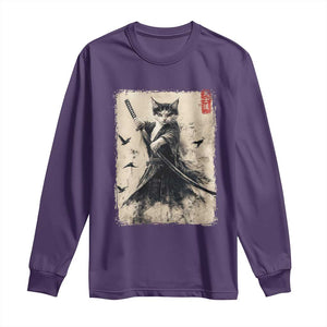 Samurai Cat Graphic Long Sleeve Shirt Warrior Vintage Japanese Art Anime TS02 Purple Print Your Wear