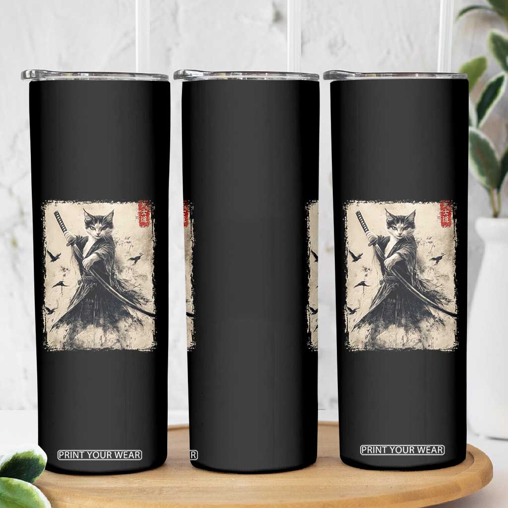 Samurai Cat Graphic Skinny Tumbler Warrior Vintage Japanese Art Anime TS02 Print Your Wear