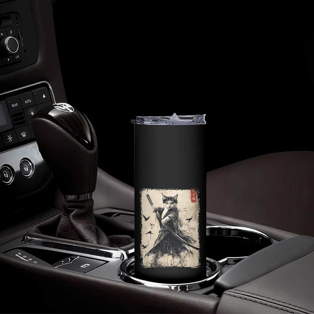 Samurai Cat Graphic Skinny Tumbler Warrior Vintage Japanese Art Anime TS02 Print Your Wear