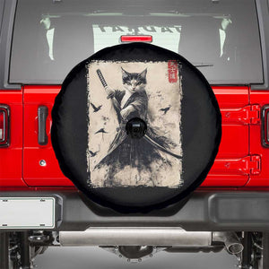 Samurai Cat Graphic Spare Tire Cover Warrior Vintage Japanese Art Anime TS02 Black Print Your Wear