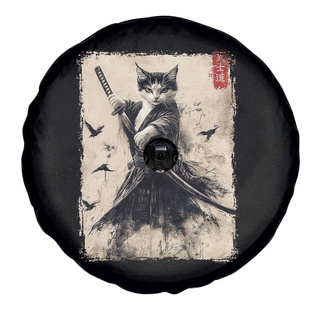 Samurai Cat Graphic Spare Tire Cover Warrior Vintage Japanese Art Anime TS02 Print Your Wear
