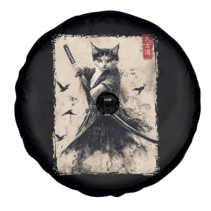 Samurai Cat Graphic Spare Tire Cover Warrior Vintage Japanese Art Anime TS02 Print Your Wear