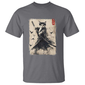Samurai Cat Graphic T Shirt Warrior Vintage Japanese Art Anime TS02 Charcoal Print Your Wear