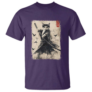 Samurai Cat Graphic T Shirt Warrior Vintage Japanese Art Anime TS02 Purple Print Your Wear