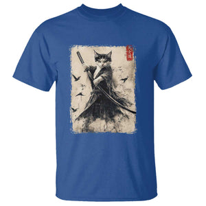 Samurai Cat Graphic T Shirt Warrior Vintage Japanese Art Anime TS02 Royal Blue Print Your Wear