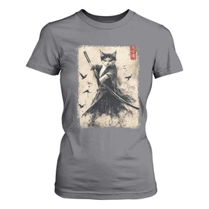 Samurai Cat Graphic T Shirt For Women Warrior Vintage Japanese Art Anime TS02 Charcoal Print Your Wear