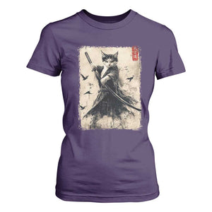 Samurai Cat Graphic T Shirt For Women Warrior Vintage Japanese Art Anime TS02 Purple Print Your Wear