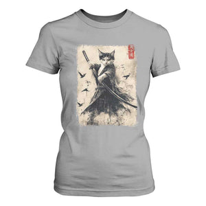 Samurai Cat Graphic T Shirt For Women Warrior Vintage Japanese Art Anime TS02 Sport Gray Print Your Wear