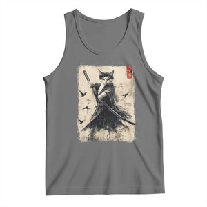 Samurai Cat Graphic Tank Top Warrior Vintage Japanese Art Anime TS02 Black Heather Print Your Wear