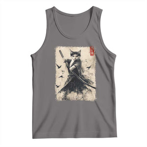 Samurai Cat Graphic Tank Top Warrior Vintage Japanese Art Anime TS02 Deep Heather Print Your Wear