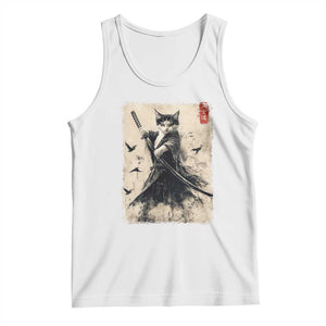 Samurai Cat Graphic Tank Top Warrior Vintage Japanese Art Anime TS02 White Print Your Wear