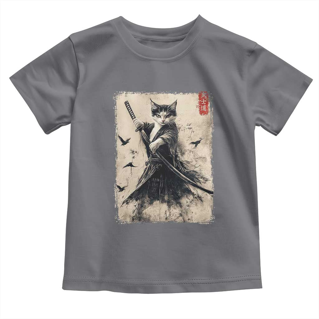 Samurai Cat Graphic Toddler T Shirt Warrior Vintage Japanese Art Anime TS02 Charcoal Print Your Wear
