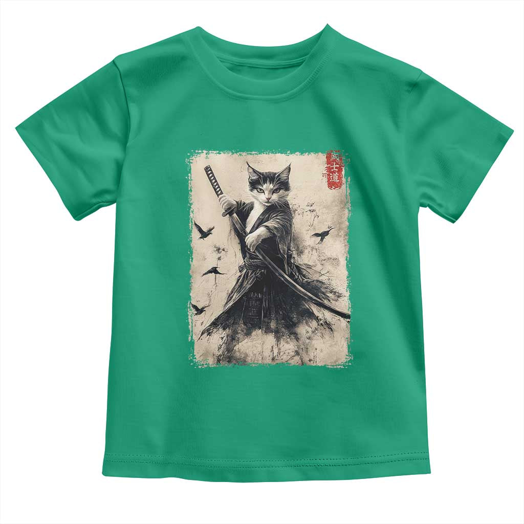 Samurai Cat Graphic Toddler T Shirt Warrior Vintage Japanese Art Anime TS02 Irish Green Print Your Wear