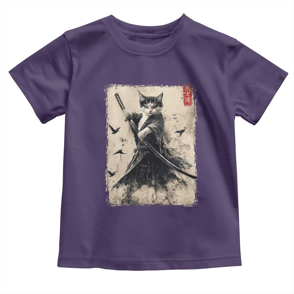 Samurai Cat Graphic Toddler T Shirt Warrior Vintage Japanese Art Anime TS02 Purple Print Your Wear