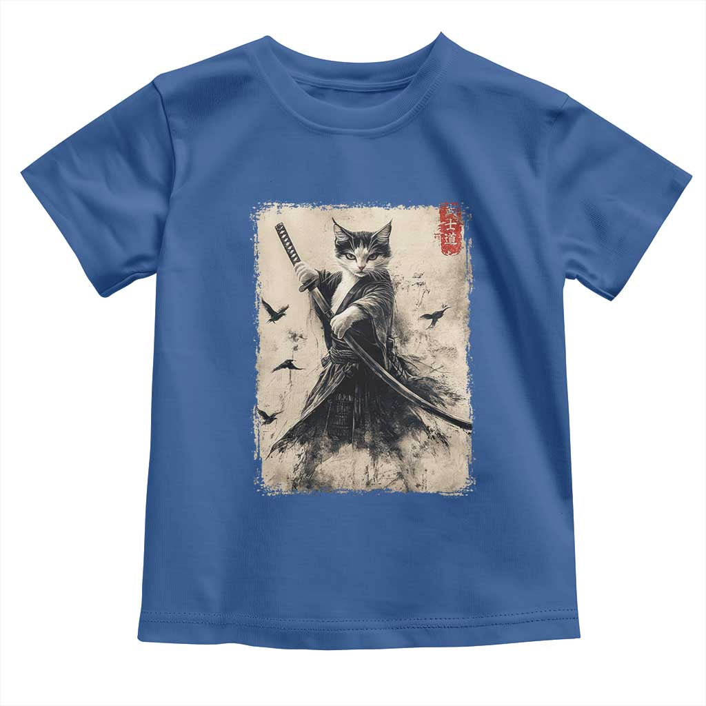 Samurai Cat Graphic Toddler T Shirt Warrior Vintage Japanese Art Anime TS02 Royal Blue Print Your Wear