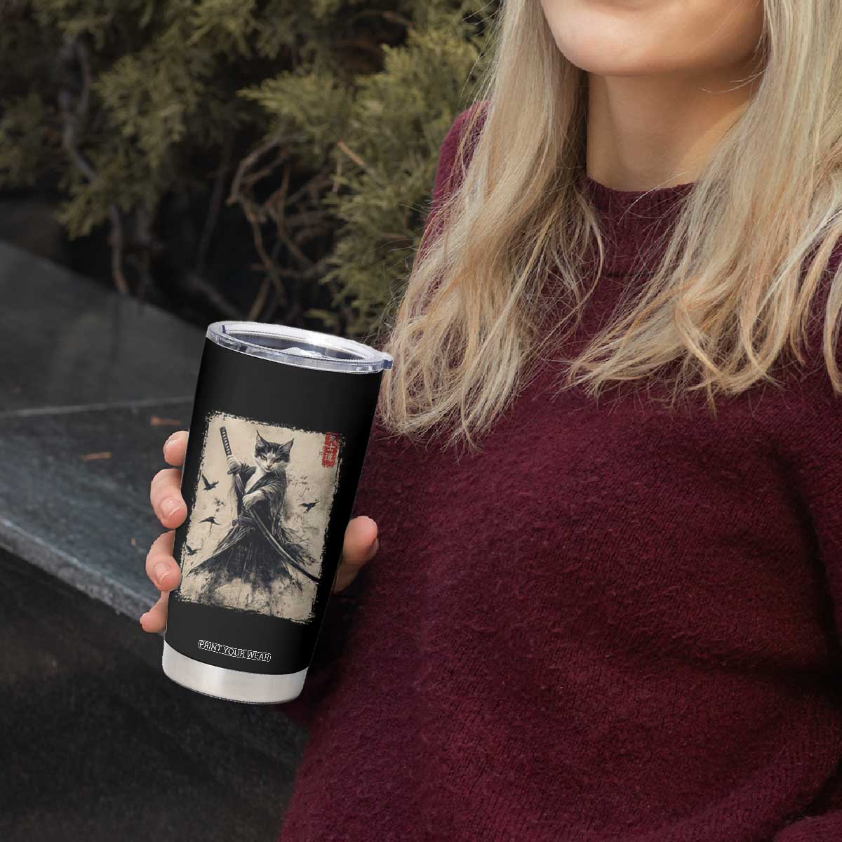 Samurai Cat Graphic Tumbler Cup Warrior Vintage Japanese Art Anime TS02 Print Your Wear