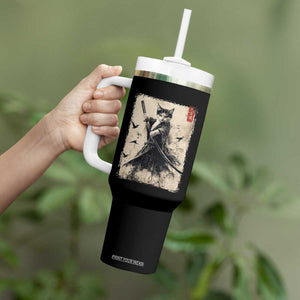Samurai Cat Graphic Tumbler With Handle Warrior Vintage Japanese Art Anime TS02 Print Your Wear