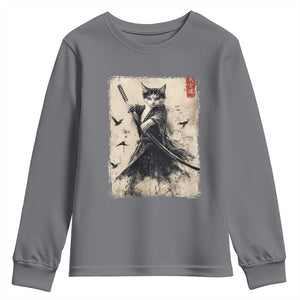 Samurai Cat Graphic Youth Sweatshirt Warrior Vintage Japanese Art Anime TS02 Charcoal Print Your Wear