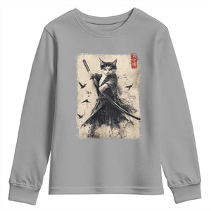 Samurai Cat Graphic Youth Sweatshirt Warrior Vintage Japanese Art Anime TS02 Sport Gray Print Your Wear