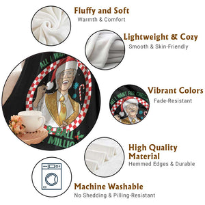 Funny Christmas Wish Billy Meme Throw Blanket A 8 Ball and 2 Million Dollars Baby Uncle Santa Hat TS02 Print Your Wear