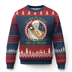 Funny Xmas Wish Billy Meme Ugly Christmas Sweater A 8 Ball and 2 Million Dollars Baby Uncle Santa Hat TS02 Navy Red Print Your Wear