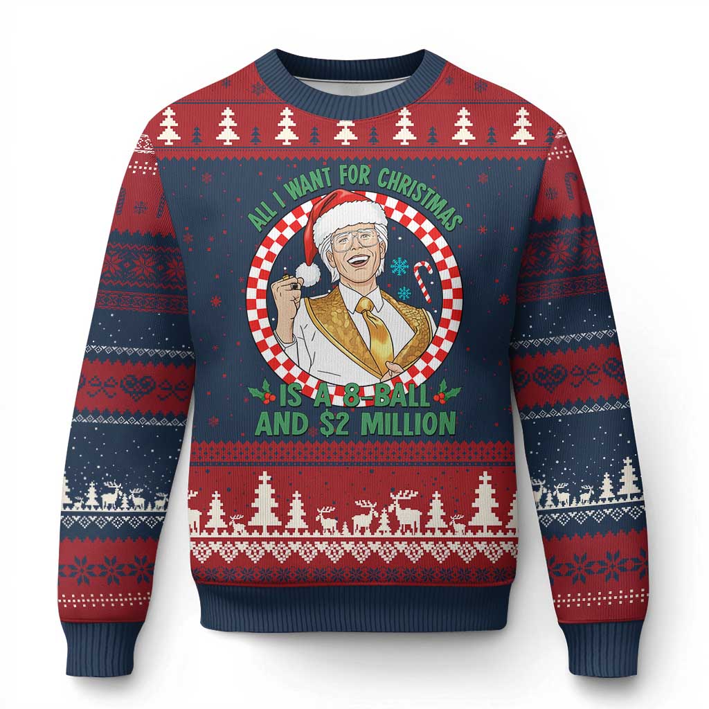 Funny Xmas Wish Billy Meme Ugly Christmas Sweater A 8 Ball and 2 Million Dollars Baby Uncle Santa Hat TS02 Navy Red Print Your Wear