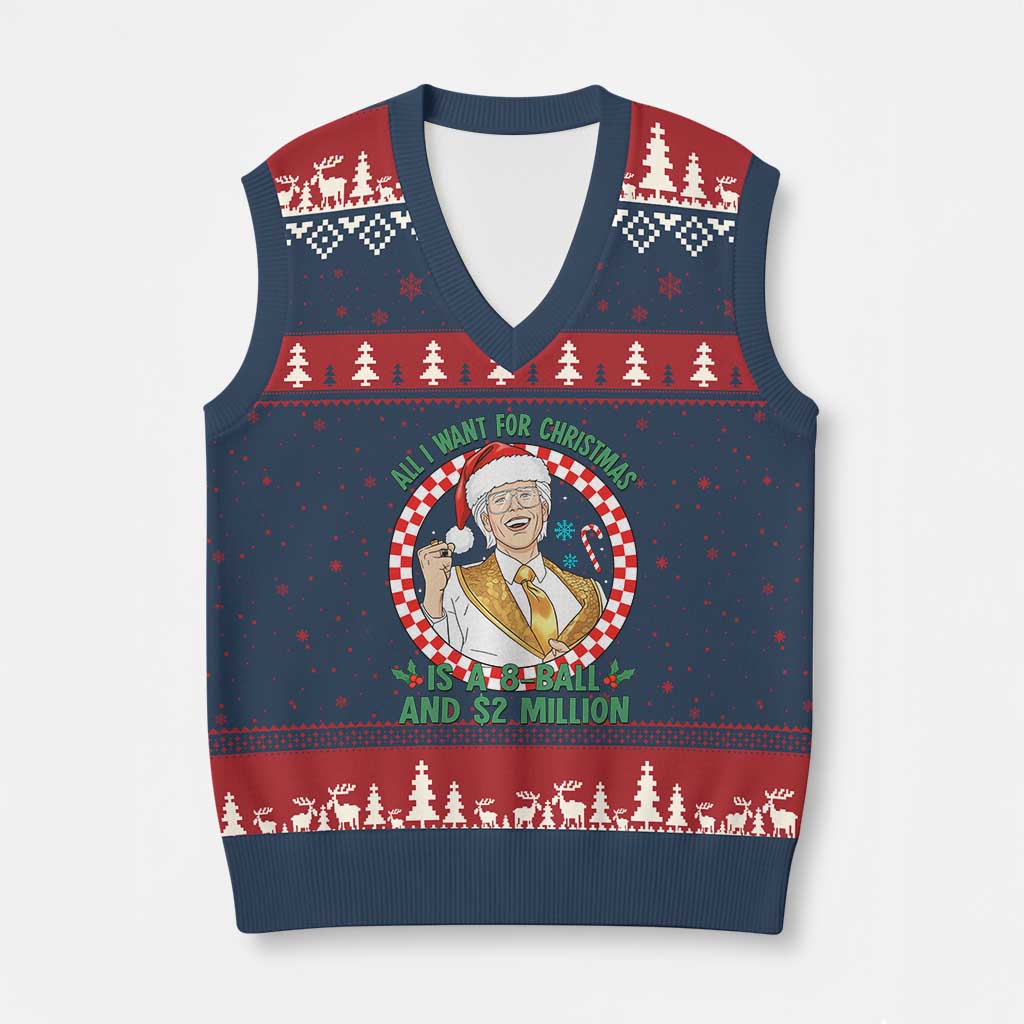 Funny Xmas Wish Billy Meme V-Neck Knit Sweater Vest A 8 Ball and 2 Million Dollars Baby Uncle Santa Hat TS02 Navy Red Print Your Wear