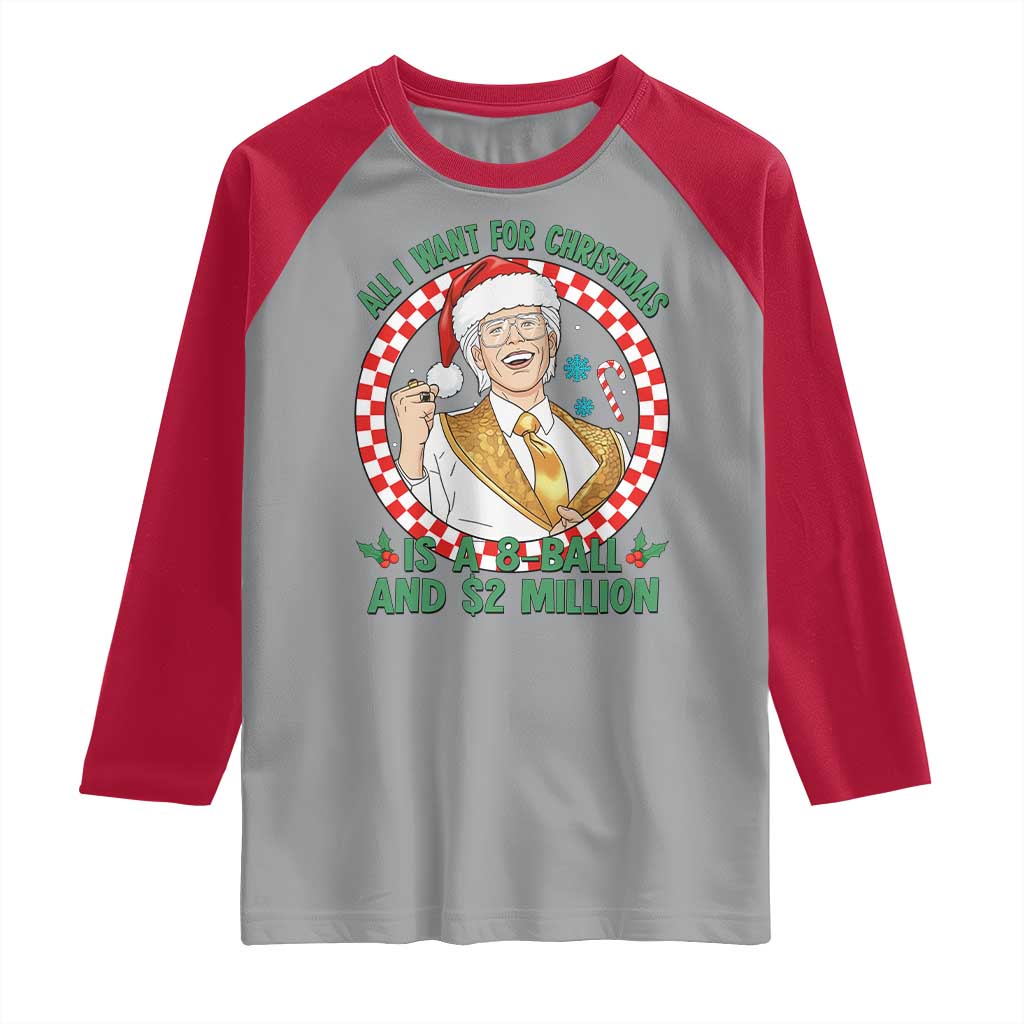 Funny Christmas Wish Billy Meme Raglan Shirt A 8 Ball and 2 Million Dollars Baby Uncle Santa Hat TS02 Sport Gray Red Print Your Wear