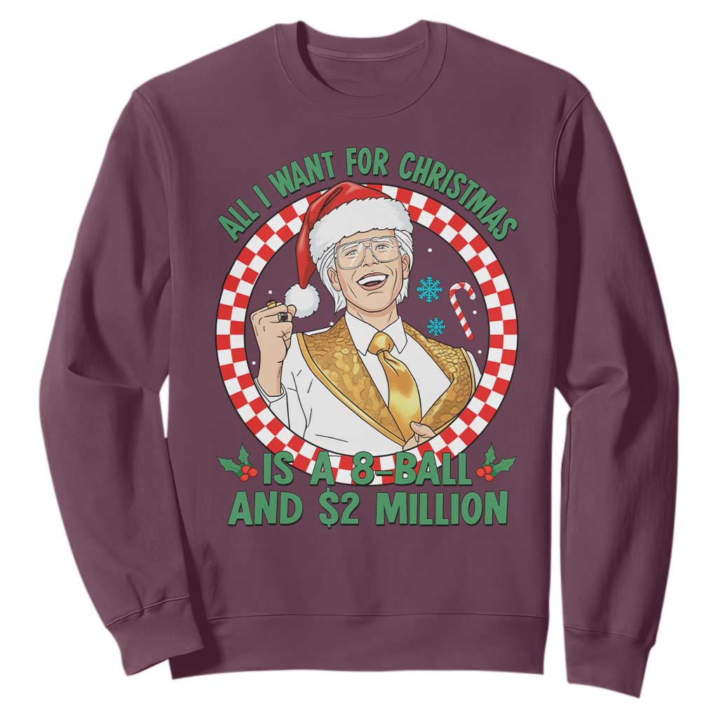 Funny Christmas Wish Billy Meme Sweatshirt A 8 Ball and 2 Million Dollars Baby Uncle Santa Hat TS02 Maroon Print Your Wear