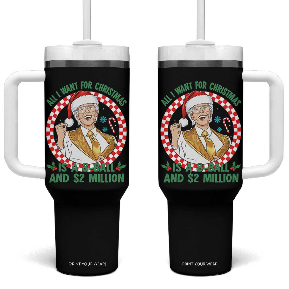 Funny Christmas Wish Billy Meme Tumbler With Handle A 8 Ball and 2 Million Dollars Baby Uncle Santa Hat TS02 One Size: 40 oz Black Print Your Wear