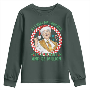 Funny Christmas Wish Billy Meme Youth Sweatshirt A 8 Ball and 2 Million Dollars Baby Uncle Santa Hat TS02 Dark Forest Green Print Your Wear