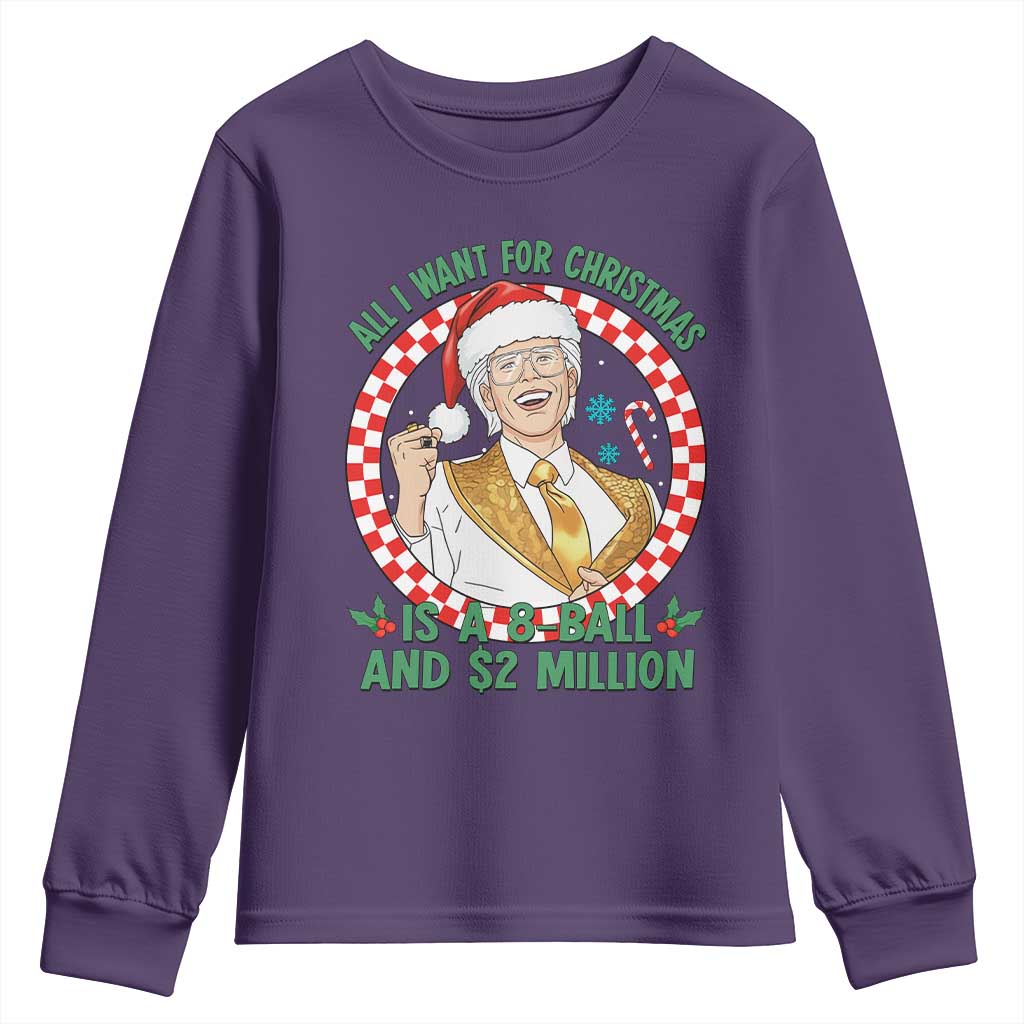 Funny Christmas Wish Billy Meme Youth Sweatshirt A 8 Ball and 2 Million Dollars Baby Uncle Santa Hat TS02 Purple Print Your Wear