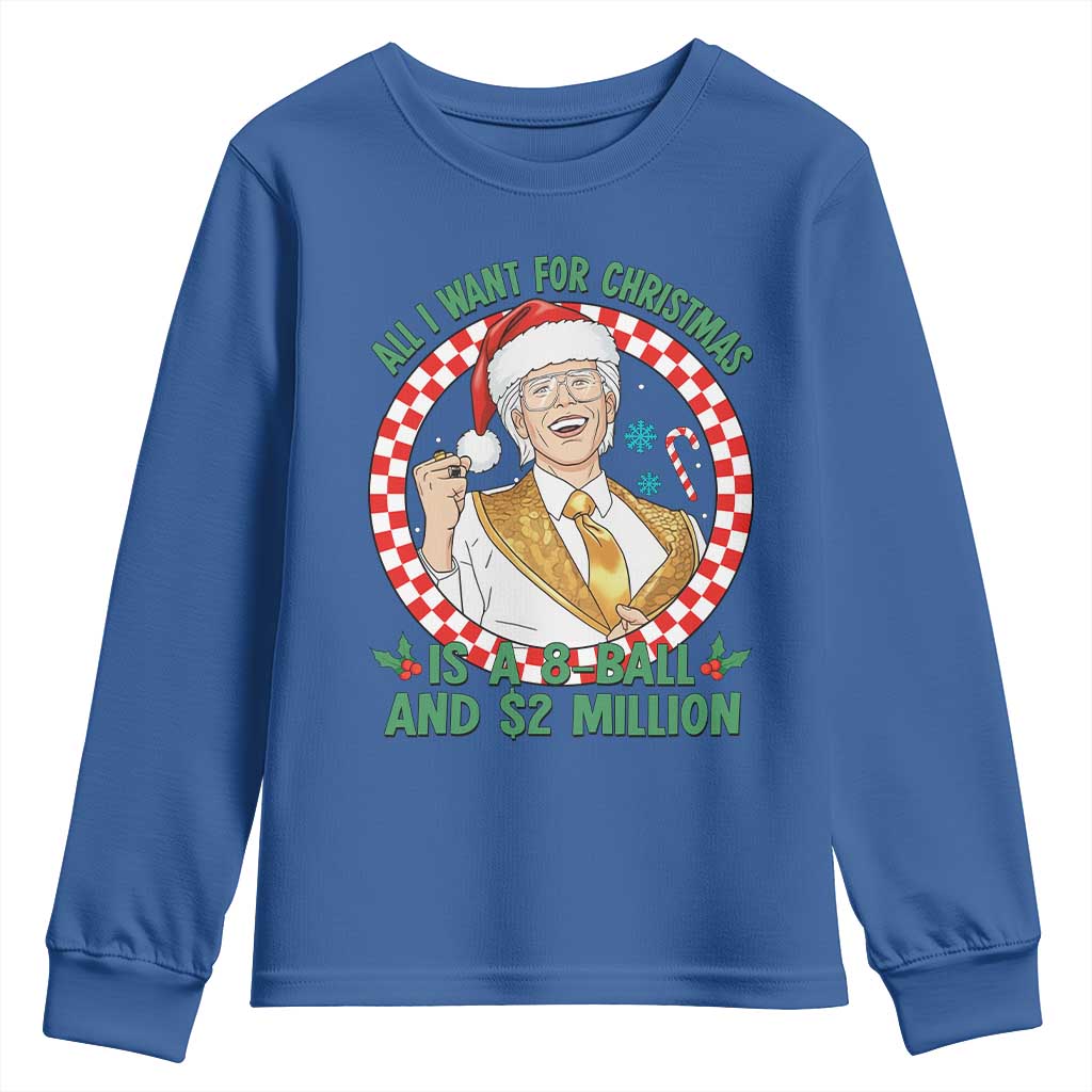 Funny Christmas Wish Billy Meme Youth Sweatshirt A 8 Ball and 2 Million Dollars Baby Uncle Santa Hat TS02 Royal Blue Print Your Wear