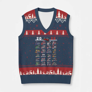 2026 Car Racing Circuit V-Neck Knit Sweater Vest International Race Track Schedule Graphic with Flags TS02 Navy Red Print Your Wear