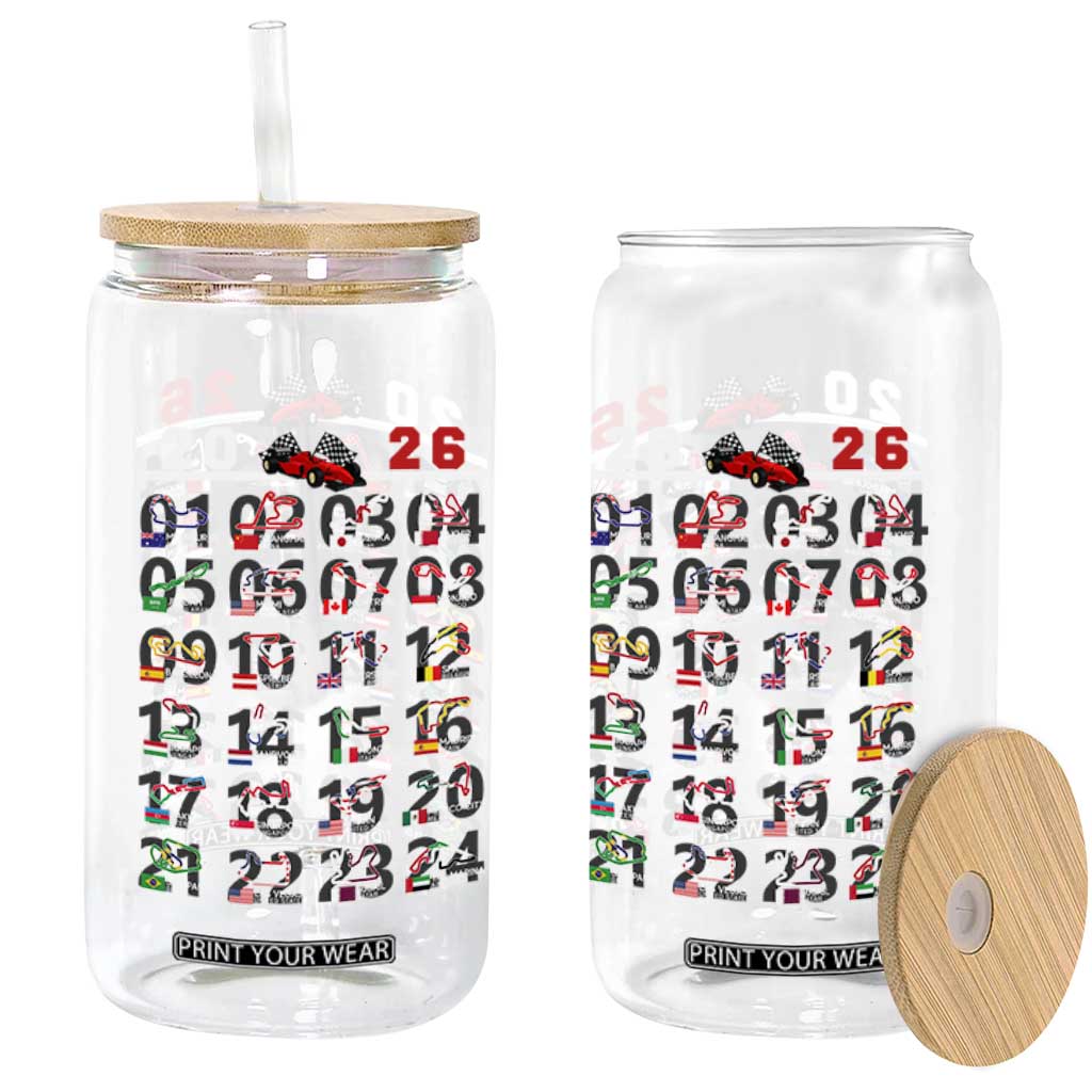2026 Car Racing Circuit Glass Can International Race Track Schedule Graphic with Flags TS02 Print Your Wear