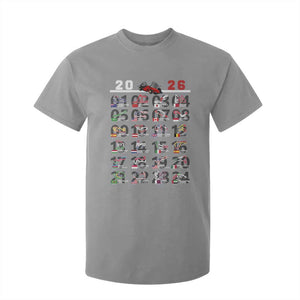 2026 Car Racing Circuit T Shirt For Kid International Race Track Schedule Graphic with Flags TS02 Sport Gray Print Your Wear