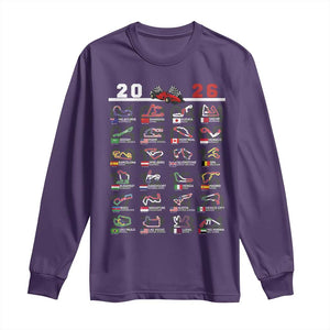 2026 Car Racing Circuit Long Sleeve Shirt International Race Track Schedule Graphic with Flags TS02 Purple Print Your Wear