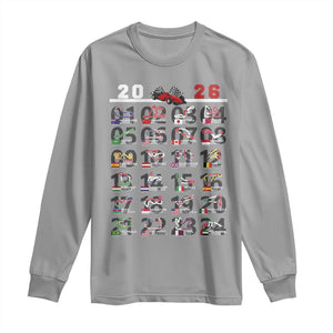 2026 Car Racing Circuit Long Sleeve Shirt International Race Track Schedule Graphic with Flags TS02 Sport Gray Print Your Wear