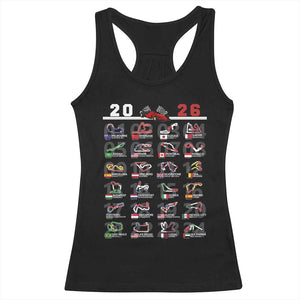 2026 Car Racing Circuit Racerback Tank Top International Race Track Schedule Graphic with Flags TS02 Black Print Your Wear