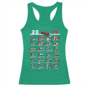 2026 Car Racing Circuit Racerback Tank Top International Race Track Schedule Graphic with Flags TS02 Irish Green Print Your Wear